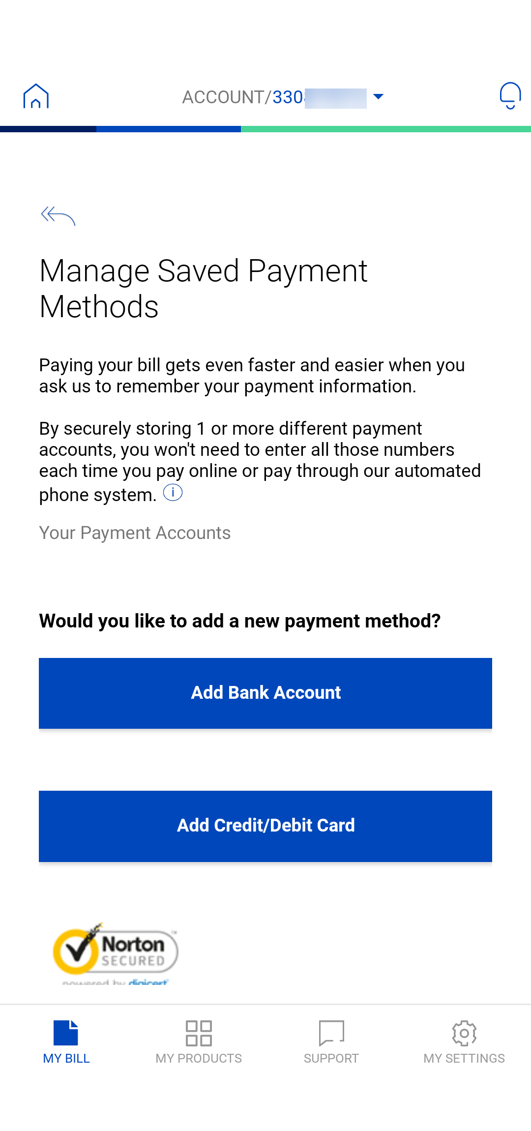 Manage saved payment methods Brightspeed